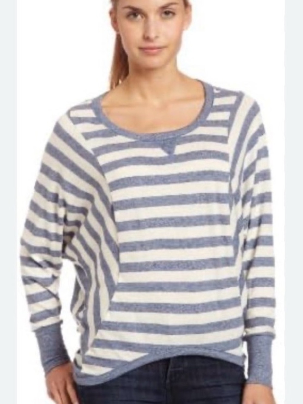 Splendid Grey & Cream Striped Scoop-Neck Top